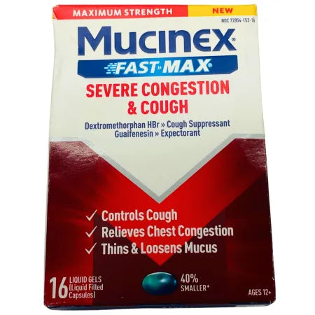Mucinex Fast-Max Severe Congestion & Cough 16 Liquid Gels 1 Pack New 1