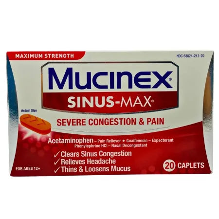 Mucinex Sinus-Max Severe Congestion & Pain 20 Caplets 1 Pack New 1