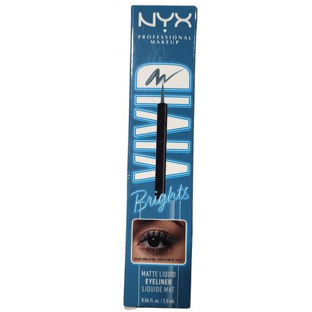 NYX Vivid Brights Matte Liquid Eyeliner in Blue shade, 2mL product bottle