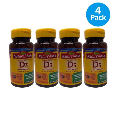Nature Made Vitamin D3 5000 IU fast dissolve tablets 4 pack 70 count bottles new stock