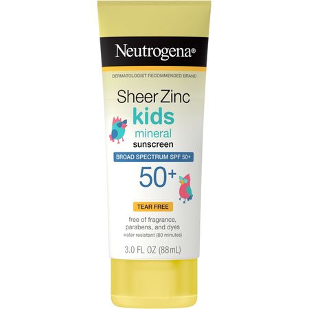 Neutrogena Sheer Zinc Kids Mineral Sunscreen Lotion SPF 50+ bottle with pure mineral zinc oxide protection