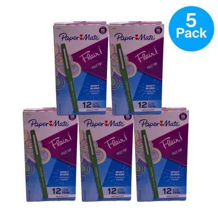 Paper Mate Flair Felt Tip Pens 0.7mm Medium Point 60 Count 5 Pack Box
