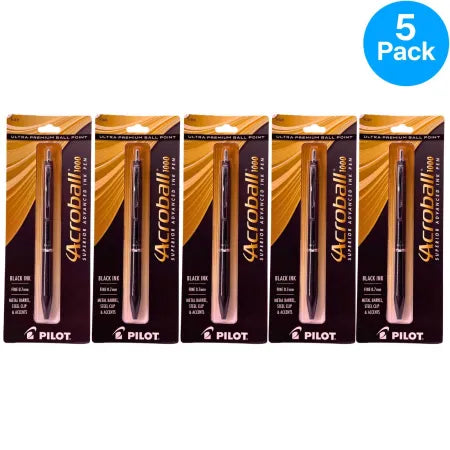 Pilot Acroball 1000 black ink fine 0.7mm ballpoint pens 5 pack