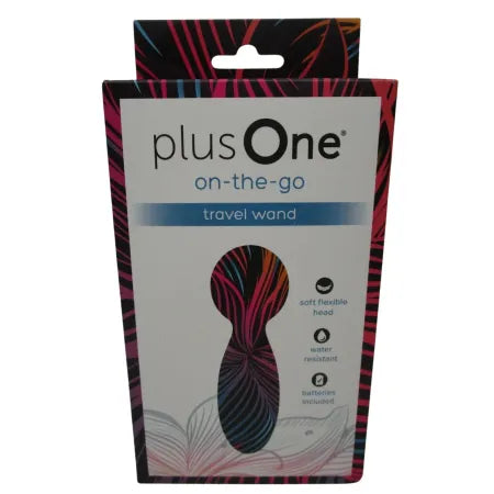 PlusOne Travel Wand with 10 vibration settings in pink, compact and portable design
