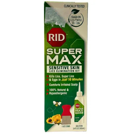 RID Super Max Sensitive Skin Lice Elimination Kit 3.4 fl oz + Comb – New