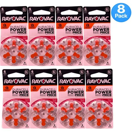 Rayovac Size 13 Hearing Aid Batteries 48 Count package with 8 packs, fresh expiration 07/2028