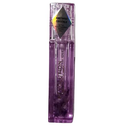 Revolution Amethyst Crystals Lip Oil with Raspberry Seed Oil - purple cosmetic product with crystal embellishments