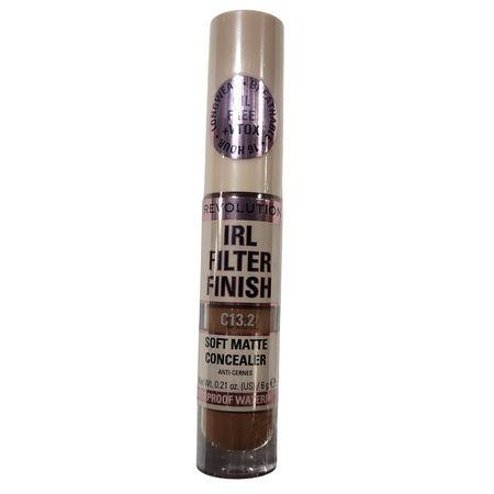 Revolution IRL Filter Finish Soft Matte Concealer C13.2 compact with shade swatch