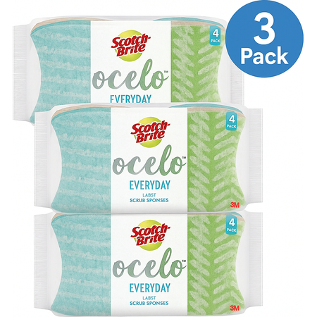 Scotch-Brite Ocelo Everyday Sassy Scrub Sponges 4-Pack (3 Pack) New