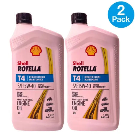 Shell Rotella T4 15W-40 1QT 2 Pack diesel engine motor oil bottles