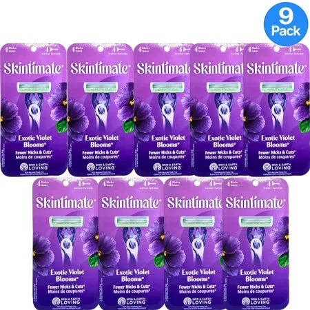 Skintimate Exotic Violet Blooms Razor 4-Blade Scented – 9 Pack – New