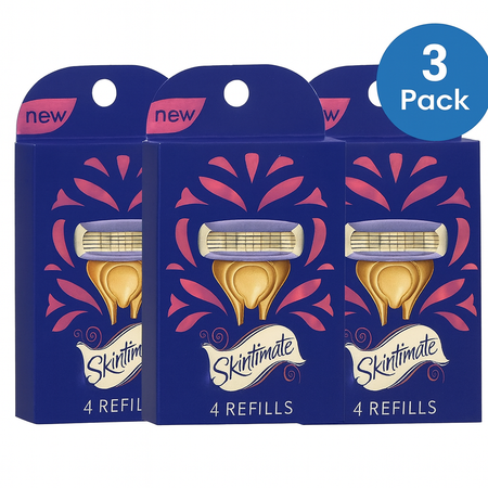 Skintimate Razor Blade Refills 4 Count Cartridges 3 Pack Box
