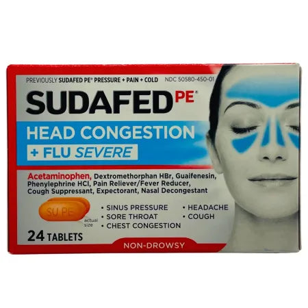 Sudafed PE Head Congestion + Flu Severe 24 Tablets 1 Pack New 1