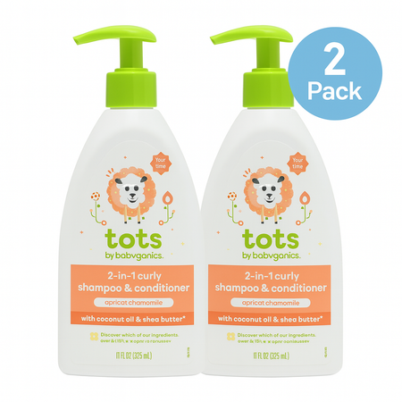Babyganics Tots 2-in-1 Curly Shampoo and Conditioner 11oz bottles for babies and toddlers