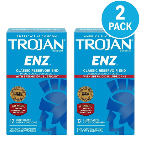Trojan ENZ Spermicidal Lubricated Condoms 12 ct 2 Pack New