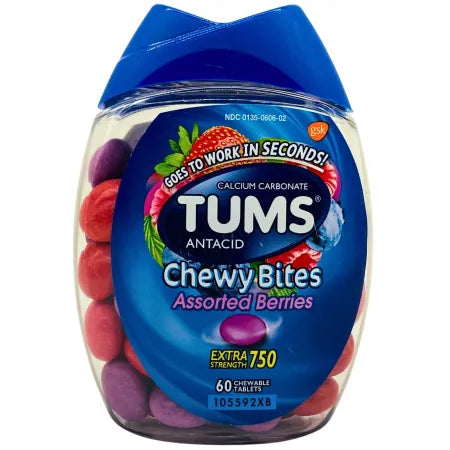 Tums Chewy Bites Extra Strength 750 Assorted Berries 60 Tablets Fast Relief -New