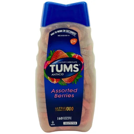 Tums Ultra Strength 1000 Assorted Berries Antacid 160 Chewable Tablets – New