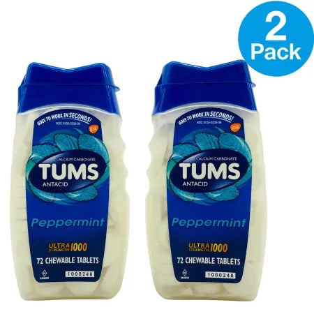Tums Ultra Strength 1000 Peppermint 72 Chewable Tablets (2 Pack) - New