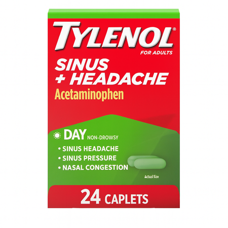 Tylenol Sinus + Headache Day 24 Caplets package for sinus congestion and headache relief