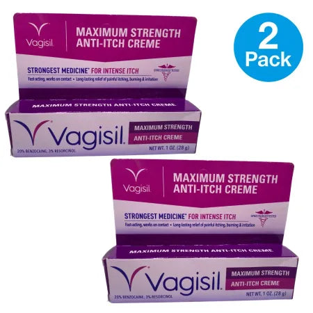 Vagisil Maximum Strength Anti-Itch Cream 1oz 2-pack box with fresh packaging