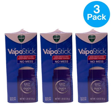 Vicks VapoStick Non-Medicated Soothing Vapors Solid Balm 1.25oz 3 Pack