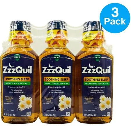Vicks ZzzQuil Soothing Sleep Nighttime Sleep-Aid Chamomile Honey 12 fl oz 3 Pack