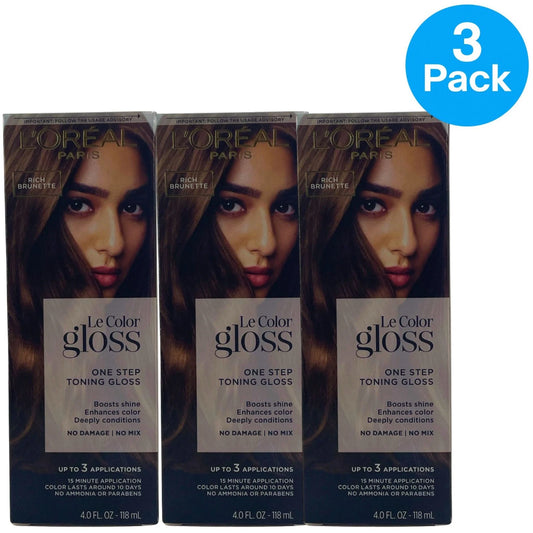 L'Oreal Paris Le Color Gloss One Step Toning Gloss Rich Brunette 4.0oz 3 Pack Ne