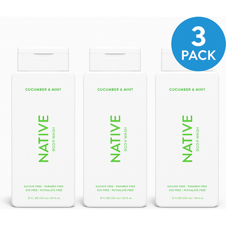 Native Cucumber Mint Body Wash 3 Pack - Paraben Free Natural Soap 11.5 oz