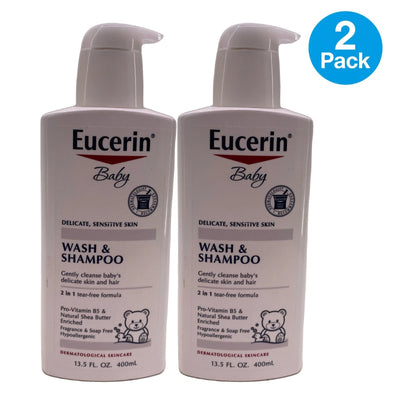 Eucerin Baby Wash & Shampoo 13.5 Fl Oz 2 Pack New