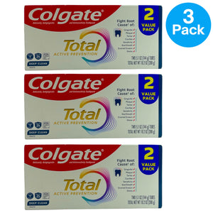 Colgate Total Active Prevention Deep Clean Toothpaste 5.1 oz 2 Count (3 Pack Bun