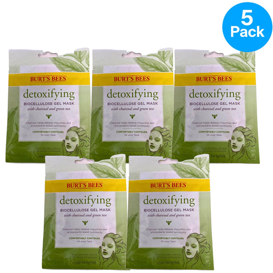 Burt's Bees Detoxifying Biocellulose Gel Mask 5 Pack New