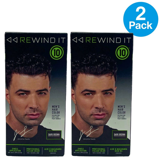 Rewind It 10 Men's Hair Color Dark Brown Italian Color Single Application 2 Pack