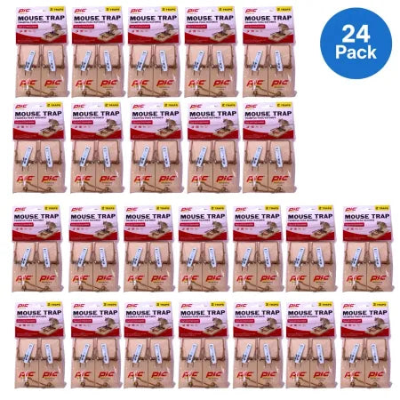PIC Classic Wooden Mouse Traps - Fast Acting Disposable 48 Traps Pack