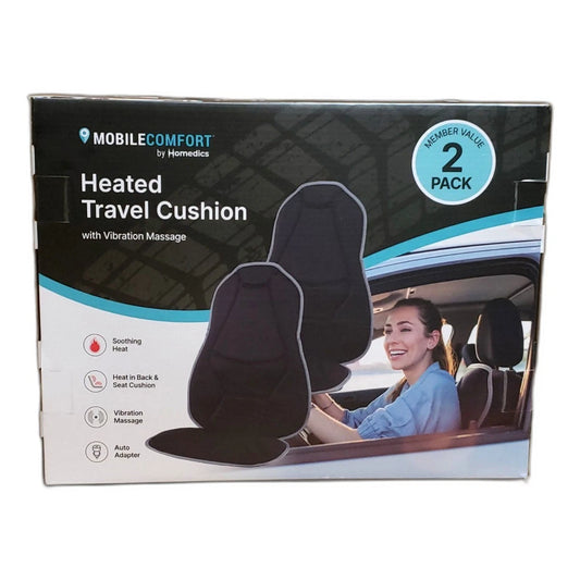 HoMedics Heated Travel Cushion with Vibration Massage Black Car Home New