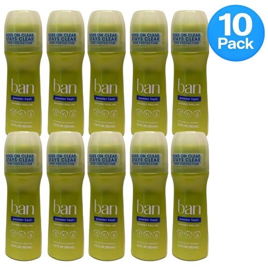 Ban Powder Fresh Invisible Roll-On Antiperspirant Deodorant 10 Pack Exp 11/27