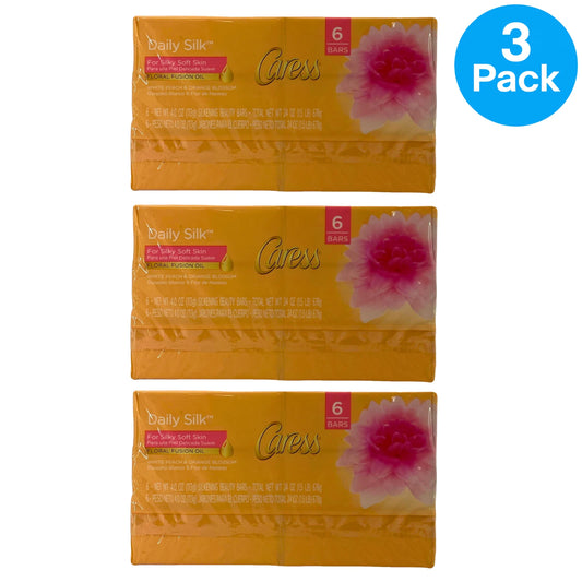 Caress Daily Silk Silkening Beauty Bar Soap White Peach & Orange Blossom 6 Bars