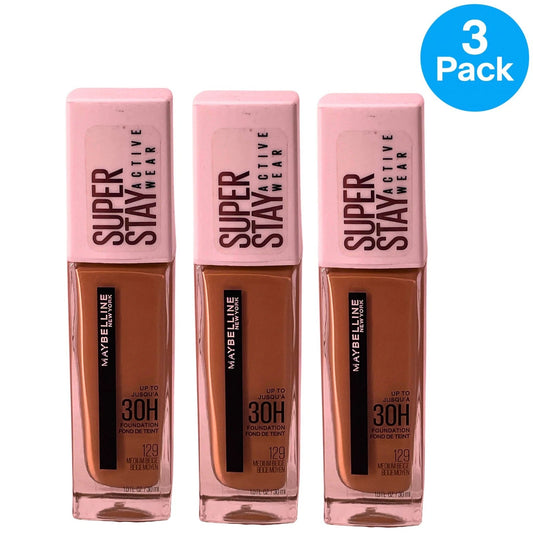 Maybelline Super Stay Active Wear Foundation 129 Medium Beige 1oz bottles in 3-pack set