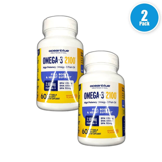 Ocean Blue High Potency Omega-3 2100mg Fish Oil 60 Exp 08/28 Pack of 2 New