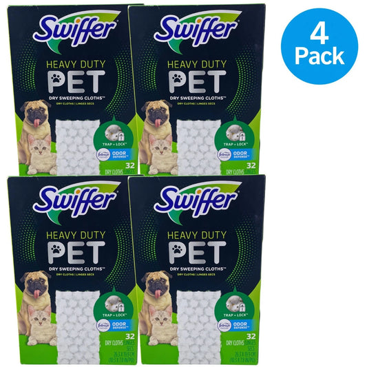 Swiffer Heavy Duty Pet Dry Sweeping Cloths 32 Count 4 Pack New