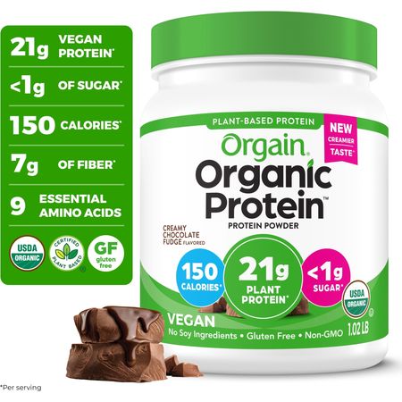 Orgain Organic Vegan 21g Protein Powder, Plant Based Shake Drink, Creamy Chocolate Fudge 1.02lb