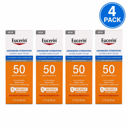 Eucerin Advanced Hydration SPF 50 Face Sunscreen 1.7 oz 4 Pack New Exp: 08/26