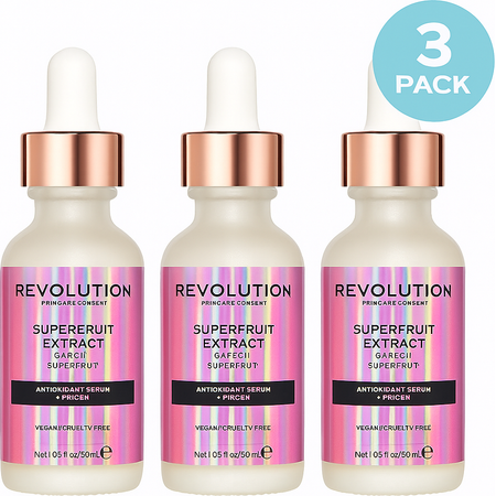 Revolution Superfruit Extract Serum Primer 1.05 fl oz bottles in 3-pack set for skincare and makeup primer
