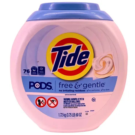 Tide Pods Free and Gentle 76 Count 3-Pack box with new sealed packaging