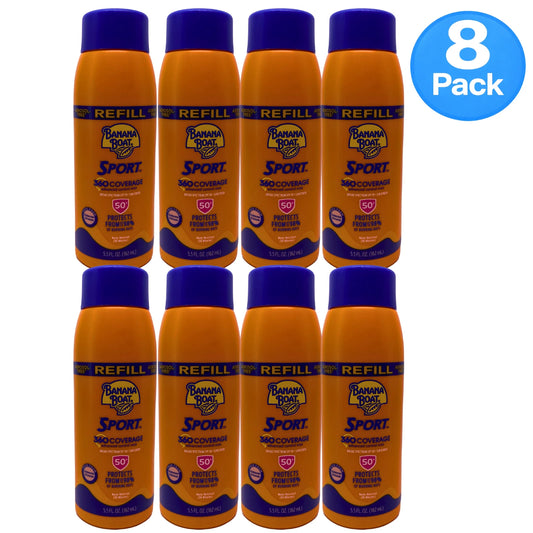 Banana Boat Sport 360 Coverage Sunscreen Mist Refill SPF 50+ 5.5 oz 8 Pack New