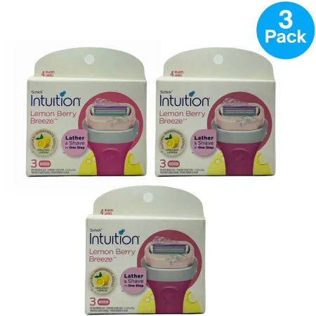 Schick Intuition Lemon Berry Breeze Razor Refills Organic Lemon 3 Pack Set