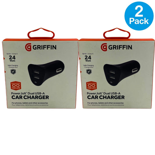Griffin PowerJolt Dual USB-A 24W Car Charger Adapter 2 Pack New