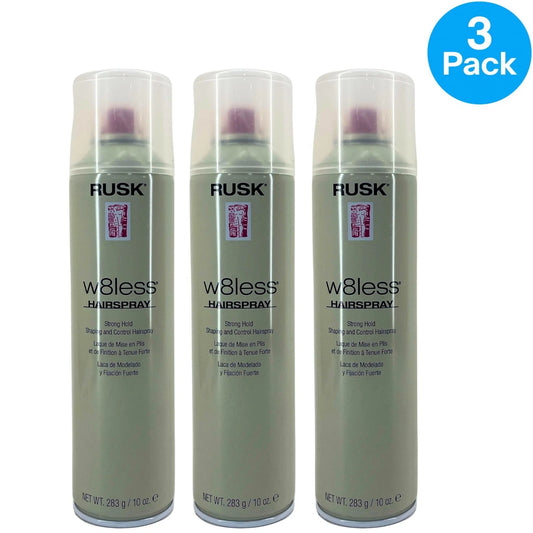 RUSK W8less Strong Hold Hairspray 10oz bottle 3 pack set for long-lasting hair styling