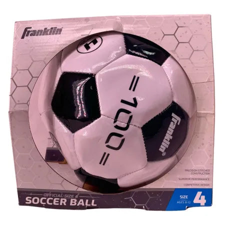 Franklin Sports black and white size 4 soccer ball with precision stitching