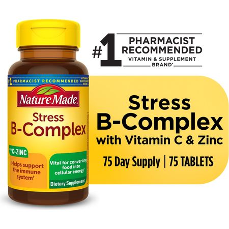 Nature Made Stress B Complex with Vitamin C and Zinc Tablets, Dietary Supplement, 75 Count