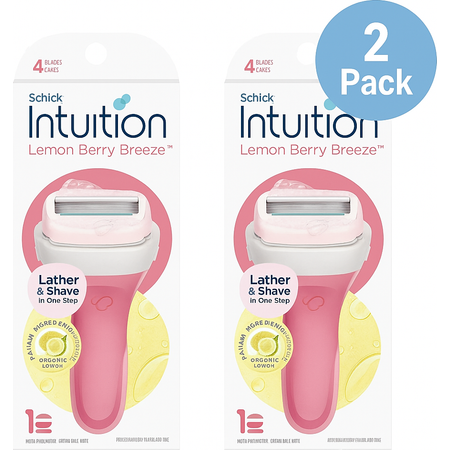 Schick Intuition Lemon Berry Breeze Razor 2 Pack with moisturizing shave gel bars for women